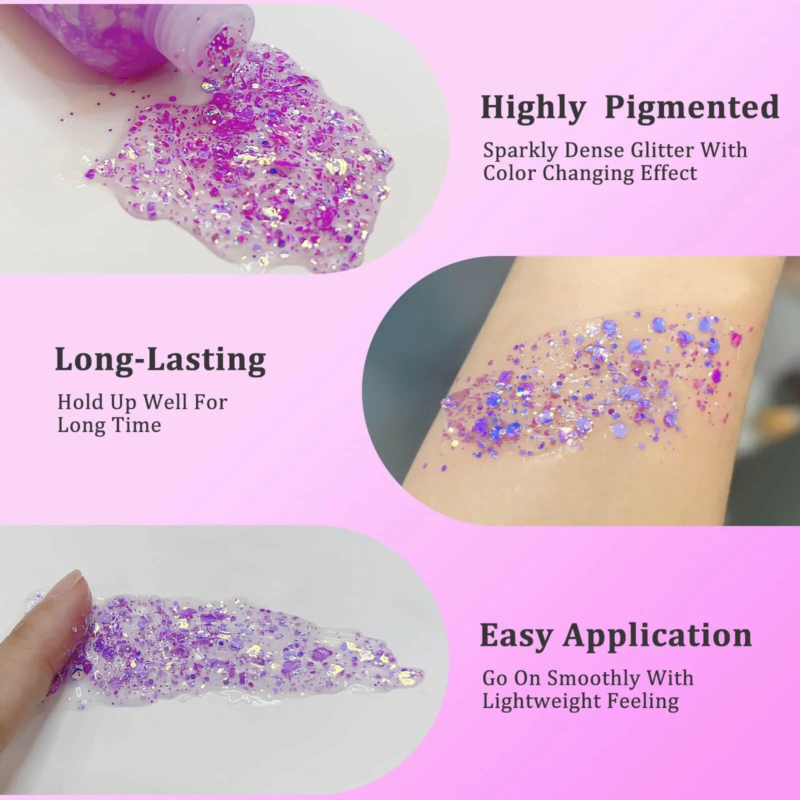 MEICOLY Chameleon Light Purple Glitter Gel | Holographic Chunky Body Glitter for Festivals - view 4