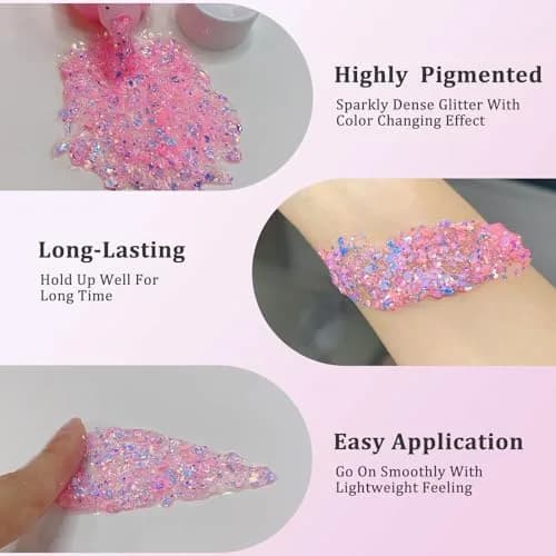 MEICOLY Chameleon Baby Pink Body Glitter Gel 0.93oz (26.4g) | Color-Changing Sparkle for Face, Body & Hair thumbnail 4