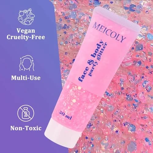 MEICOLY Chameleon Baby Pink Body Glitter Gel 0.93oz (26.4g) | Color-Changing Sparkle for Face, Body & Hair thumbnail 6