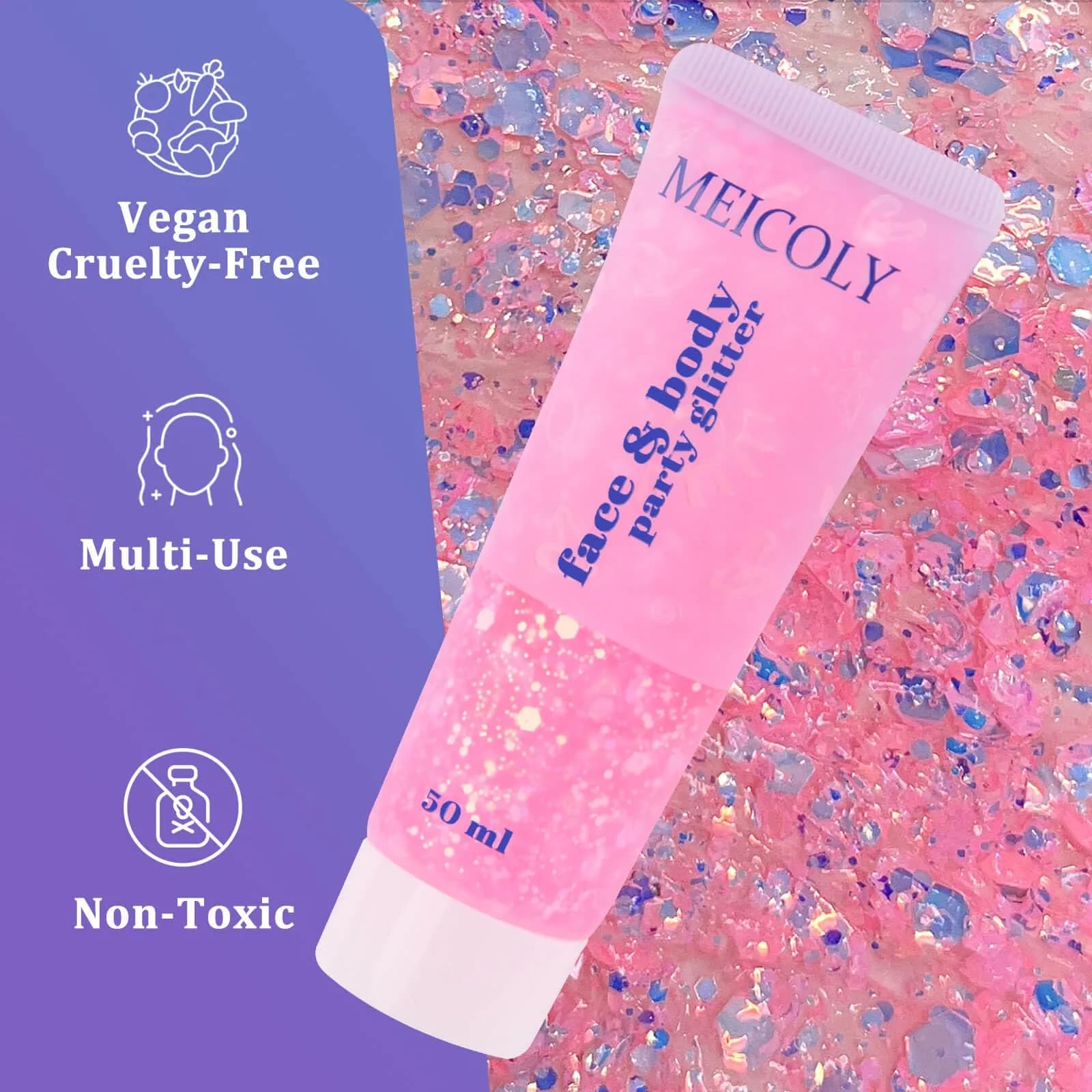 MEICOLY Chameleon Baby Pink Body Glitter Gel 0.93oz (26.4g) | Color-Changing Sparkle for Face, Body & Hair - view 6