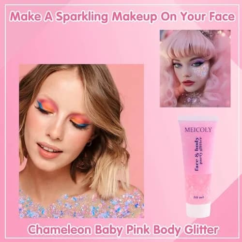 MEICOLY Chameleon Baby Pink Body Glitter Gel 0.93oz (26.4g) | Color-Changing Sparkle for Face, Body & Hair thumbnail 2