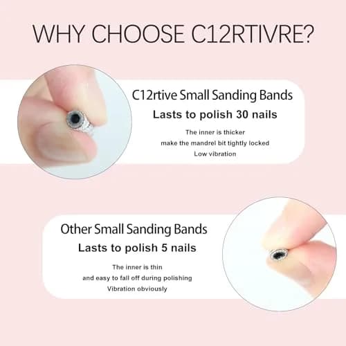 C12rtive 100PCS #150 Medium Grit Small Sanding Bands with 2 Mandrel Bits | Precision Nail Shaping for Acrylic & Gel Nails thumbnail 4