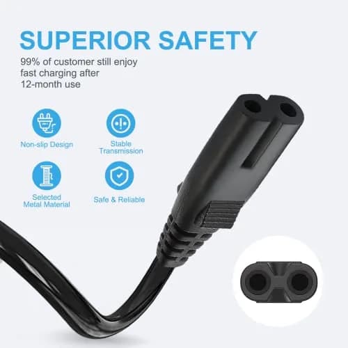 YCWZZH 3.3ft (1m) 2-Prong AC Speaker Power Cord | IEC C7 to NEMA 1-15P Replacement Cable thumbnail 2