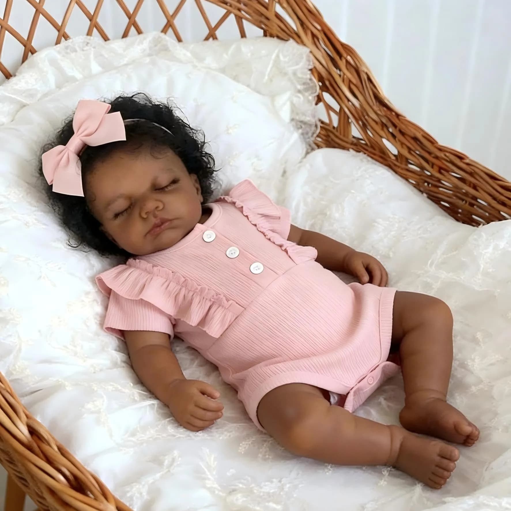 Pinky Reborn Realistic African American Baby Doll Girl 20 Inch Full Body Silicone Vinyl Toy | Age 3+ - view 5
