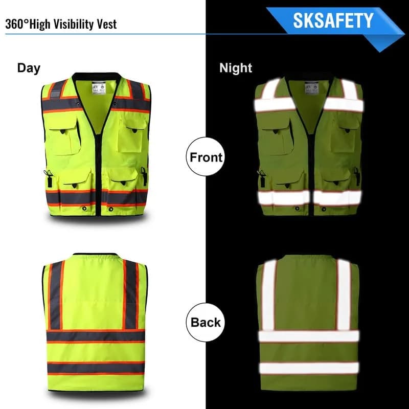 SKSAFETY Class 2 High Visibility Safety Vest with Zipper, ANSI/ISEA Standard, Lime, X-Large (326 g) thumbnail 3