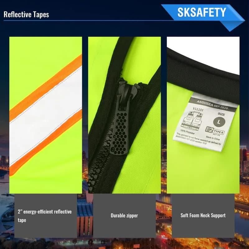 SKSAFETY Class 2 High Visibility Safety Vest with Zipper, ANSI/ISEA Standard, Lime, X-Large (326 g) thumbnail 4