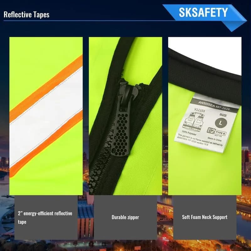 SKSAFETY Class 2 High Visibility Safety Vest with Zipper, ANSI/ISEA Standard, 11.8 oz (334 g) | Professional Level Protection for Construction & Roadwork thumbnail 6