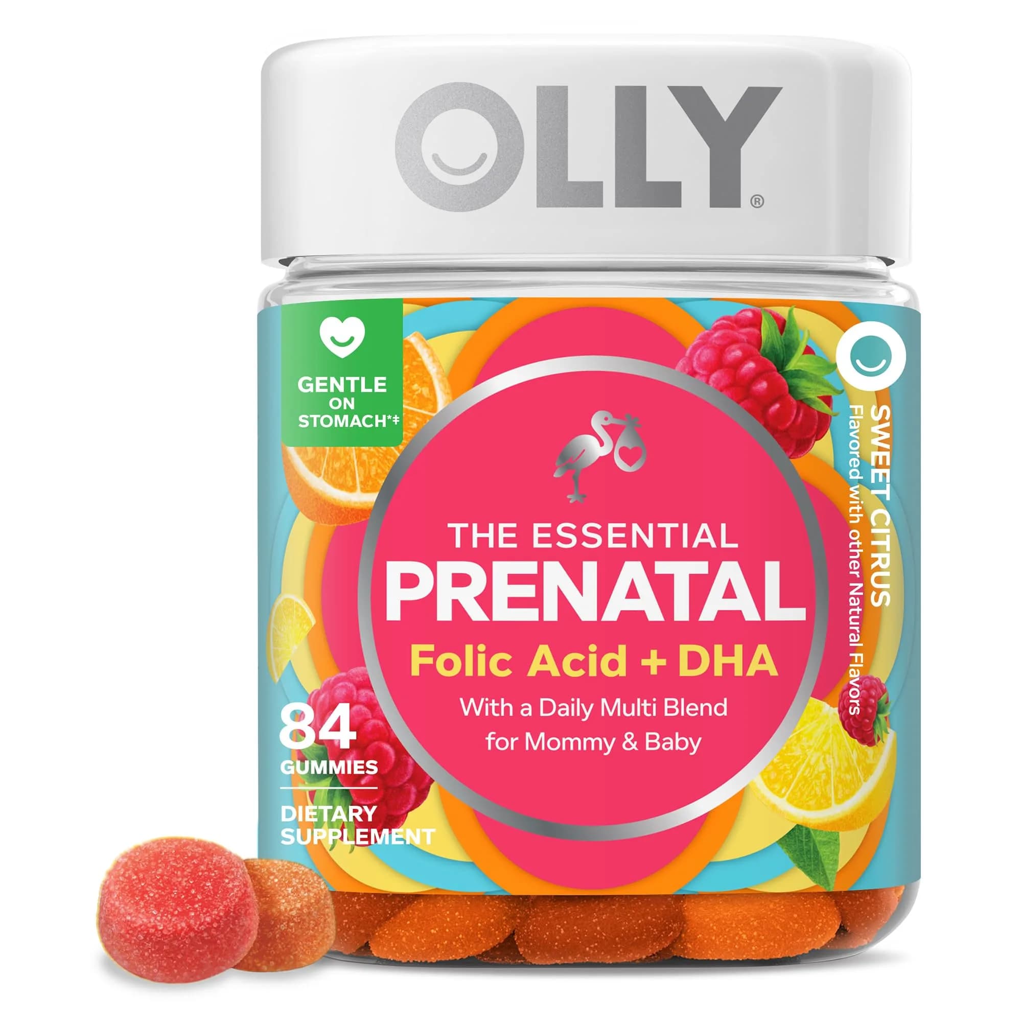 OLLY Prenatal Multivitamin Gummy Sweet Citrus Flavored 84 Count | Mommy & Baby Daily Blend with Folic Acid & DHA - main product image