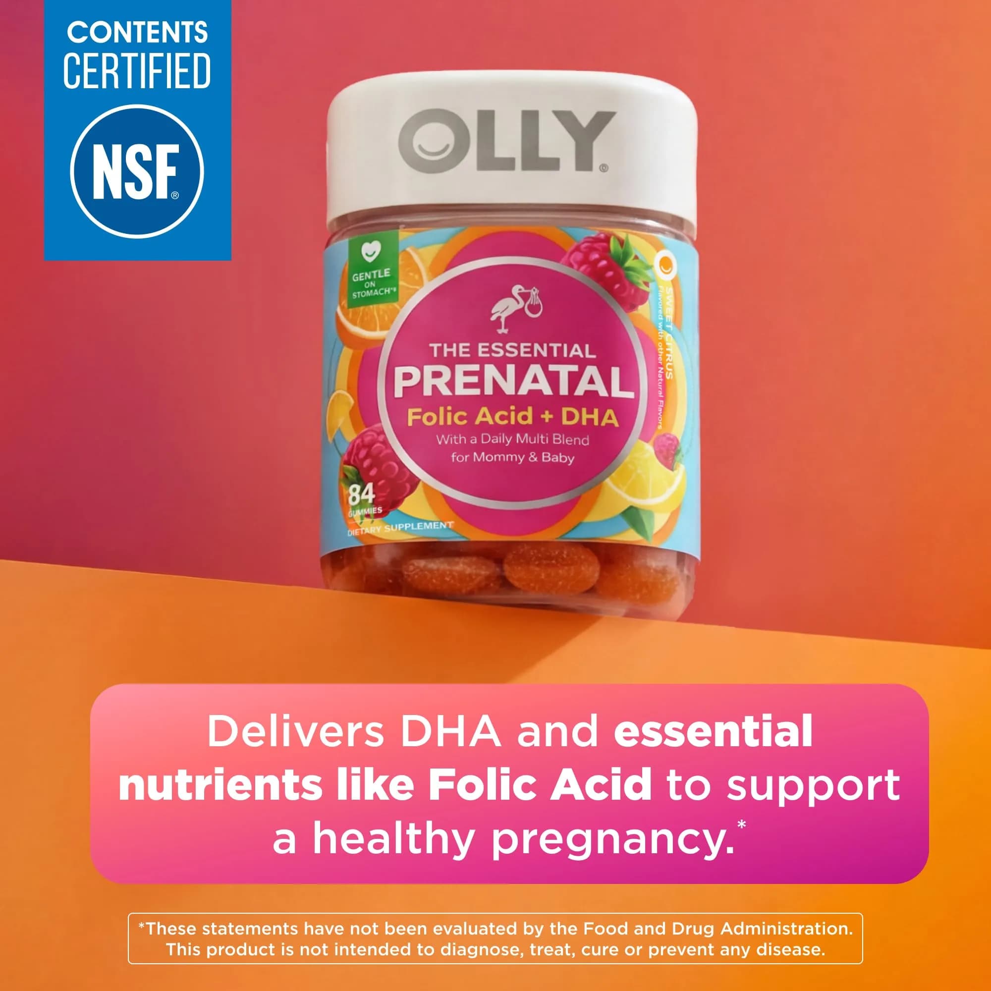OLLY Prenatal Multivitamin Gummy Sweet Citrus Flavored 84 Count | Mommy & Baby Daily Blend with Folic Acid & DHA - view 3