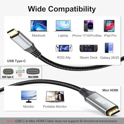 UVOOI USB C to Mini HDMI Cable 6FT (1.83m) | 4K@60Hz High Speed Video Cord thumbnail 5
