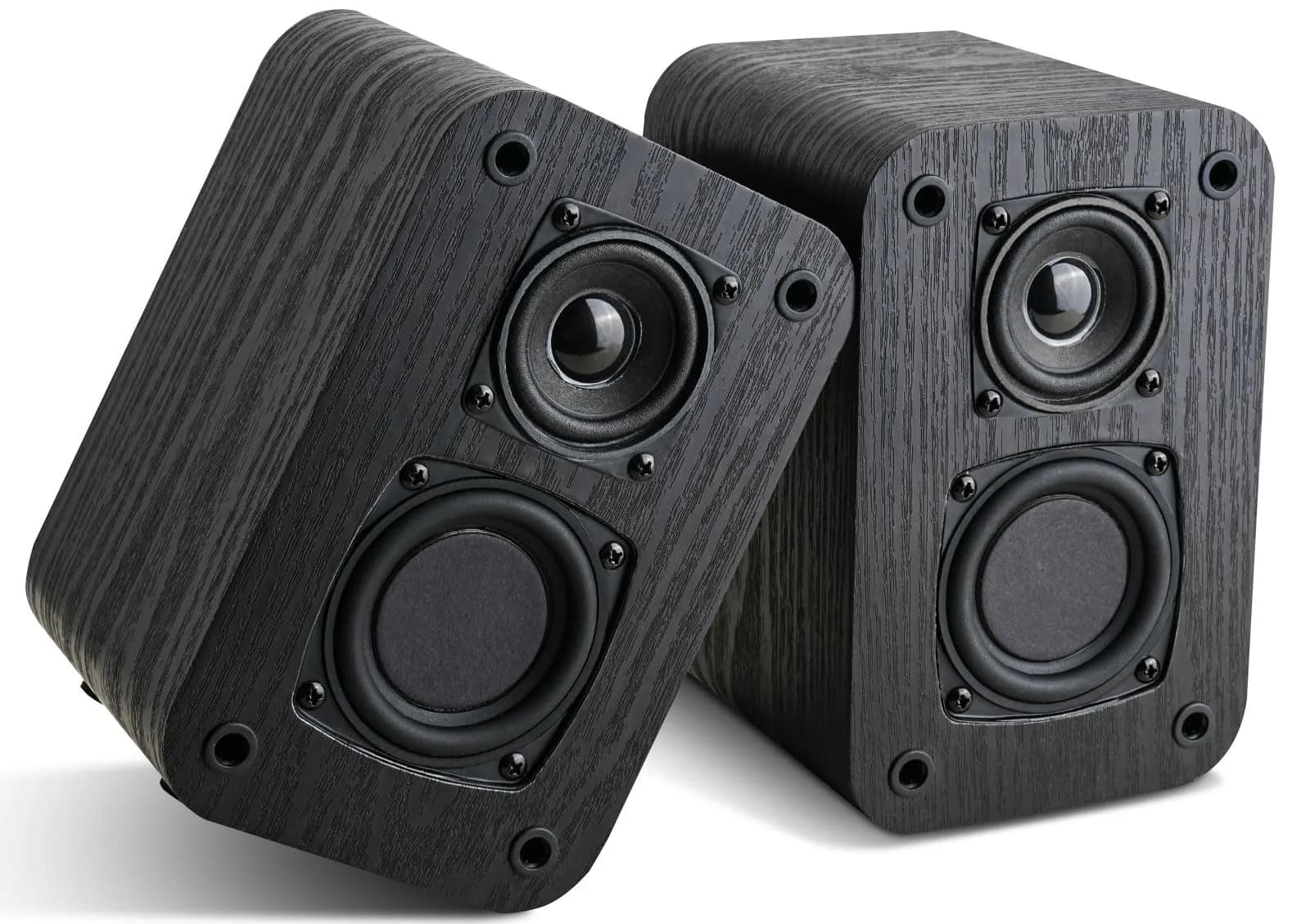 RIOWOIS Passive Bookshelf Speakers DS6500M Wood Grain | 2.75-inch Woofer, 2-inch Tweeter, 30W Peak Power, 6-ohm Impedance — Black