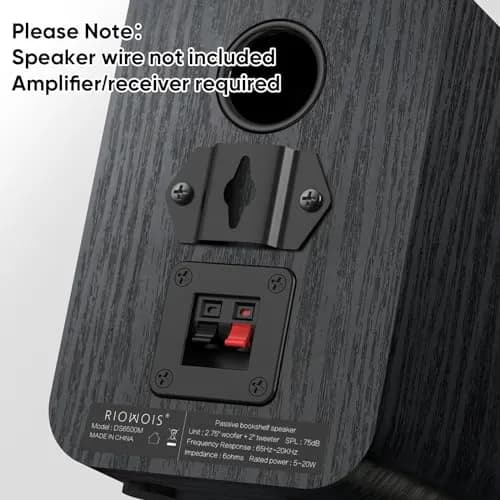 RIOWOIS Passive Bookshelf Speakers DS6500M Wood Grain | 2.75-inch Woofer, 2-inch Tweeter, 30W Peak Power, 6-ohm Impedance thumbnail 4