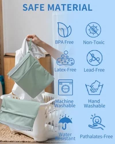 babygoal Wet Dry Bags for Baby Cloth Diapers 3 Pack | Waterproof, Washable Travel Bags thumbnail 6