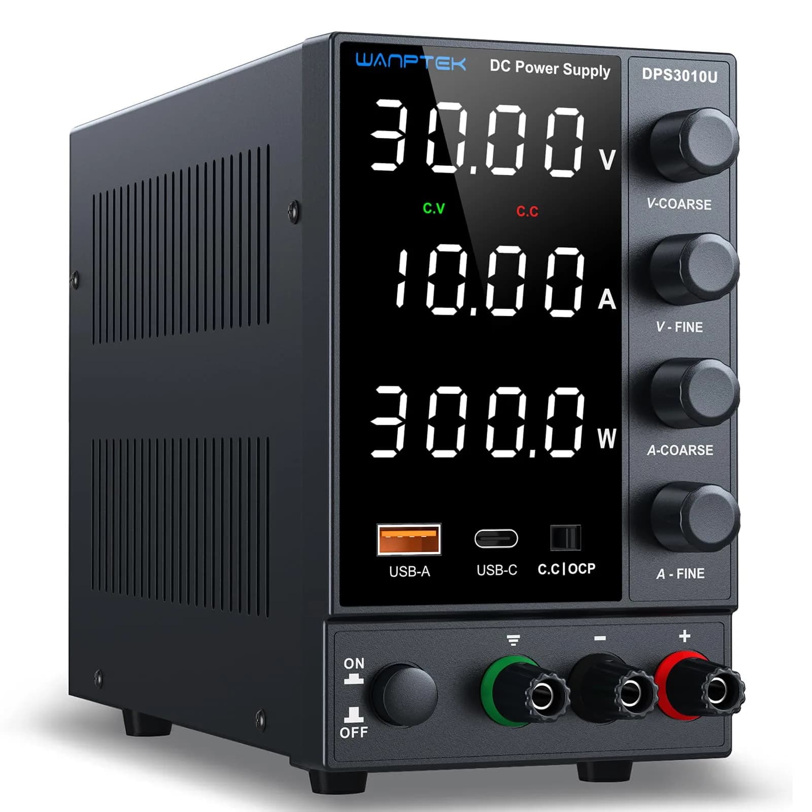 WANPTEK POWER DC Power Supply 0-30V 0-10A | Adjustable Bench Regulated Power Supply with USB & Type-C - main product image