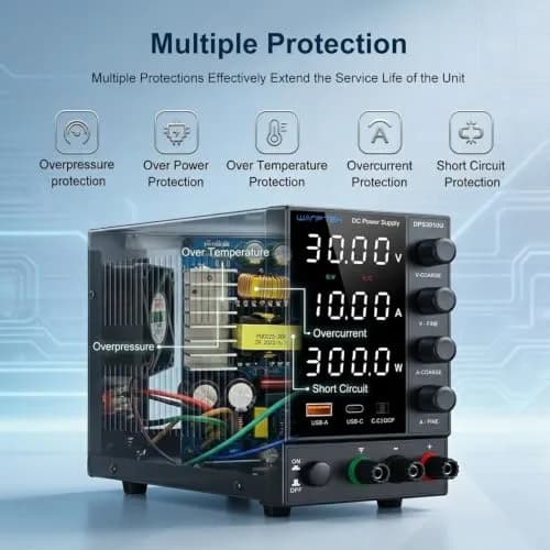 WANPTEK POWER DC Power Supply 0-30V 0-10A | Adjustable Bench Regulated Power Supply with USB & Type-C thumbnail 6