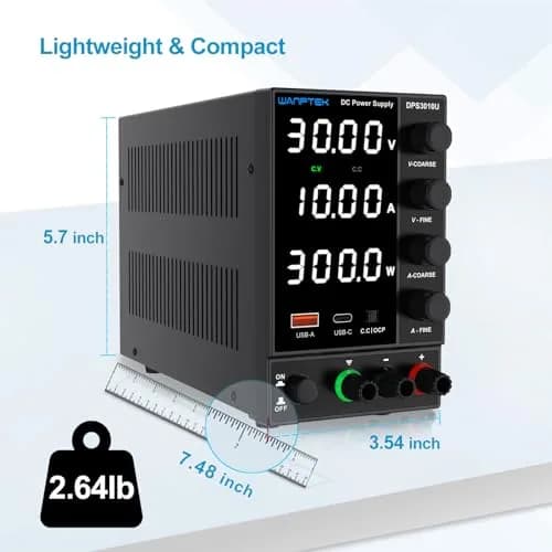 WANPTEK POWER DC Power Supply 0-30V 0-10A | Adjustable Bench Regulated Power Supply with USB & Type-C thumbnail 8
