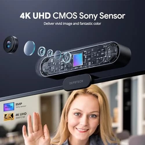 DEPSTECH 4K Webcam DW49 PRO with Remote Control & Sony Sensor | 3840x2160 Resolution, 3x Digital Zoom, Dual Mics thumbnail 2