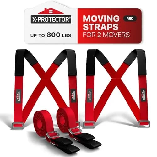 X-Protector Red Lifting Straps for 2 Movers - 2 Pairs (9.83 ft / 3 m) | Heavy Duty Moving Straps for Furniture & Appliances thumbnail 1