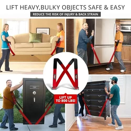X-Protector Red Lifting Straps for 2 Movers - 2 Pairs (9.83 ft / 3 m) | Heavy Duty Moving Straps for Furniture & Appliances thumbnail 4