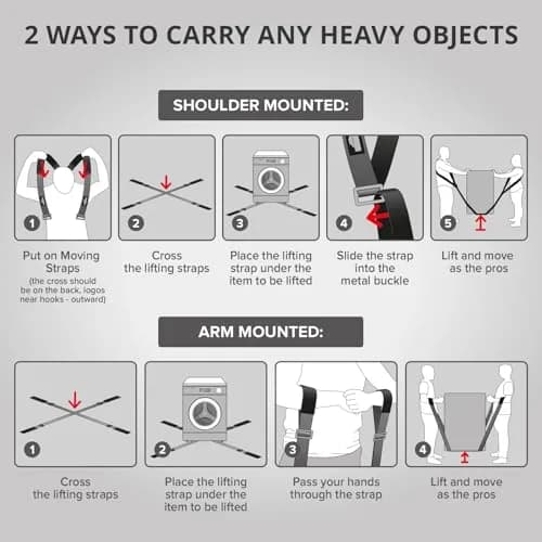 X-Protector Red Lifting Straps for 2 Movers - 2 Pairs (9.83 ft / 3 m) | Heavy Duty Moving Straps for Furniture & Appliances thumbnail 5