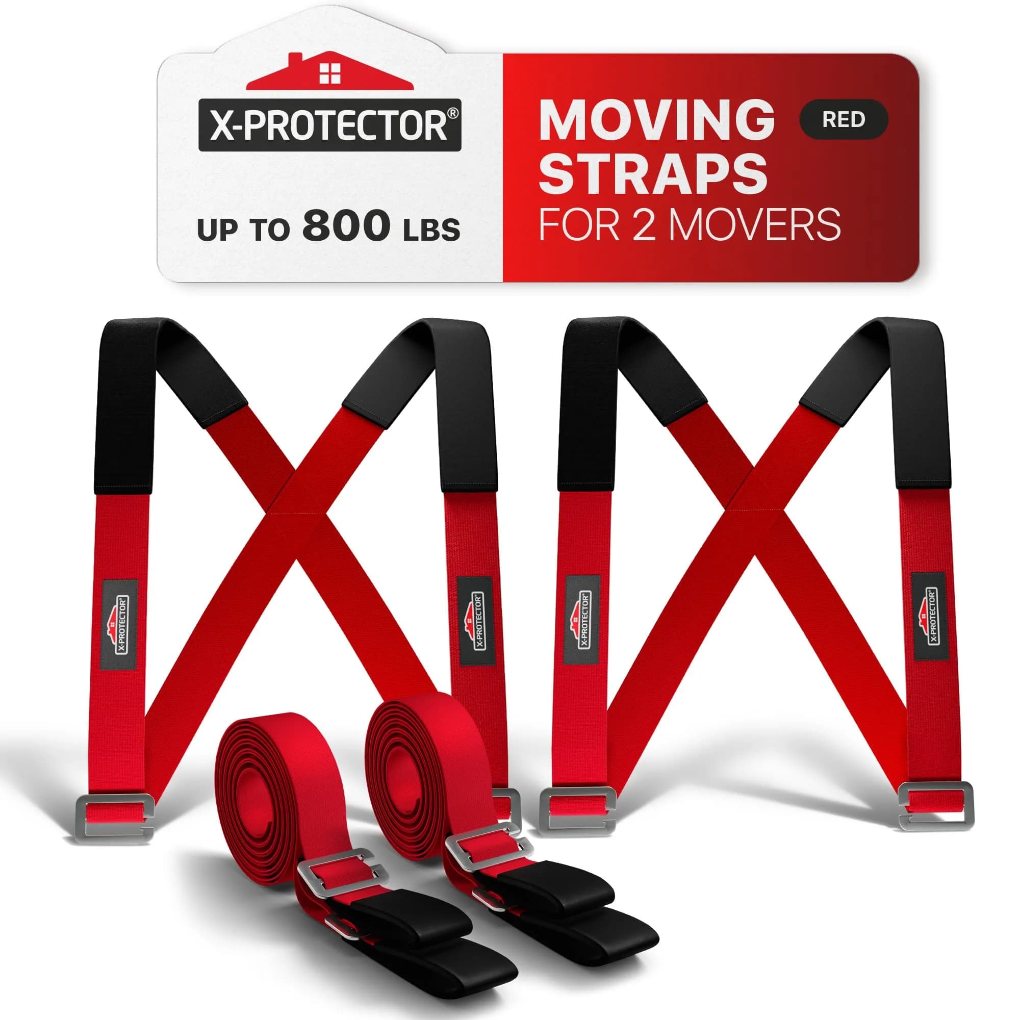 X-Protector Red Lifting Straps for 2 Movers - 2 Pairs (9.83 ft / 3 m) | Heavy Duty Moving Straps for Furniture & Appliances - main product image