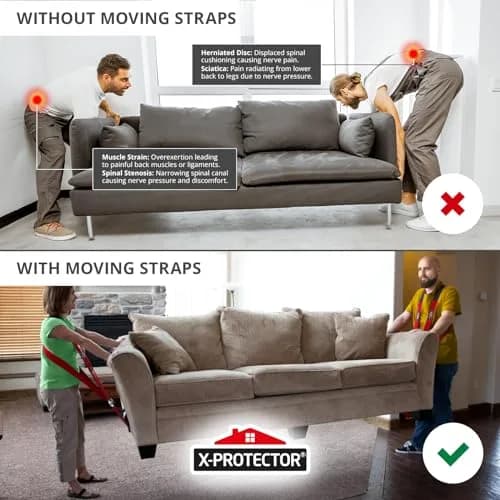 X-Protector Red Lifting Straps for 2 Movers - 2 Pairs (9.83 ft / 3 m) | Heavy Duty Moving Straps for Furniture & Appliances thumbnail 2