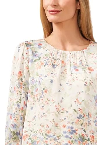 CeCe Long Sleeve Blouse | Crew Neck, Smocked Cuffs, Lightweight Polyester, Regular Fit (70-120c) thumbnail 2