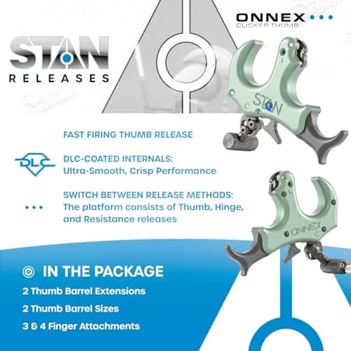 Stan OnneX Clicker Thumb Bow Release Aid for Archery & Hunting - Adjustable, DLC-Coated Internals, Smooth Action, Modular 3 or 4 Finger Fit, Sage, X-Large thumbnail 2