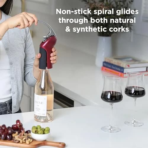 Rabbit Vertical Corkscrew Wine Opener with One-Pull Design, Foil Cutter Included, Easy to Use Manual Lever, Durable Stainless Steel Spiral, Merlot | Effortless Wine Opening thumbnail 2