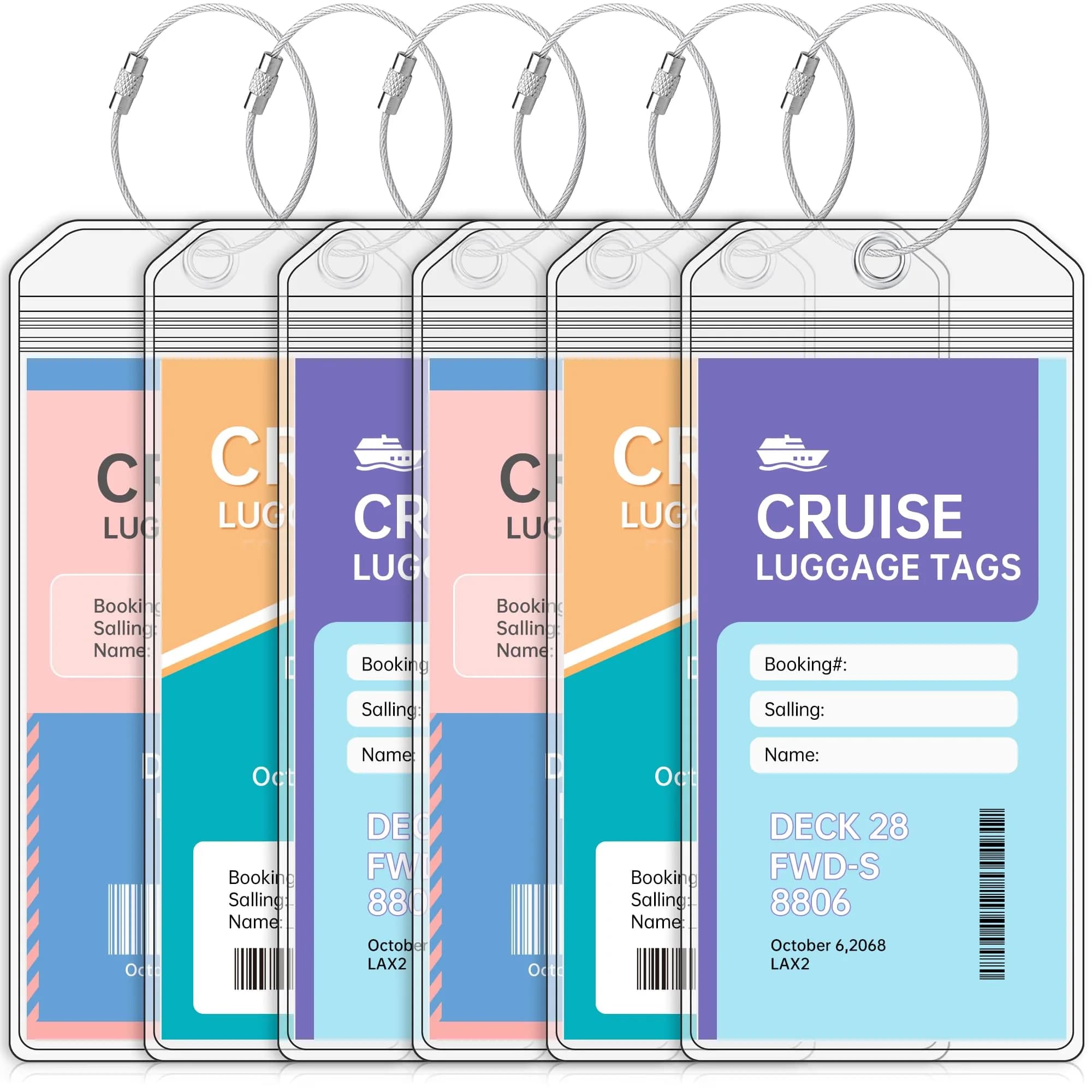 Teskyer Clear Cruise Luggage Tag Holder 8 Pack | Waterproof PVC with Steel Loop — 6-Pack
