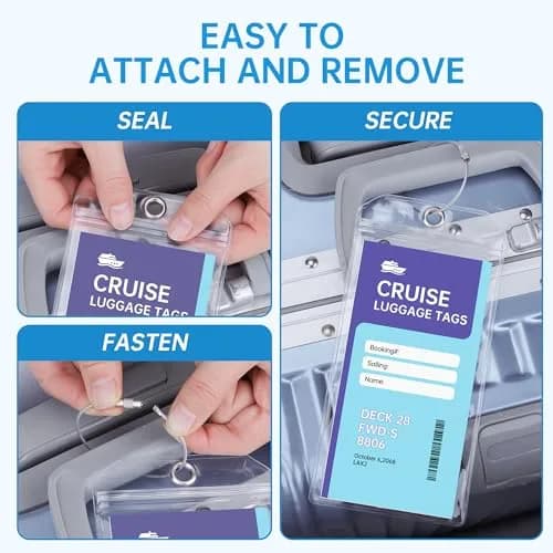 Teskyer Clear Cruise Luggage Tag Holder 6 Pack | Waterproof PVC with Zipper & Steel Loop for NCL, Princess, Carnival thumbnail 3