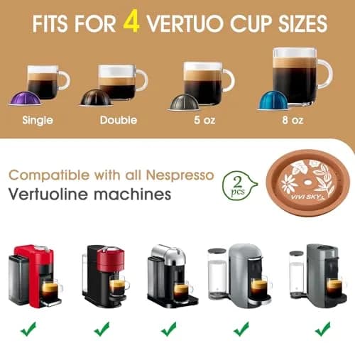 VIVI SKY Silicone Lids for Nespresso Vertuo Pods: 2 Pack Reusable Covers | Brown thumbnail 4