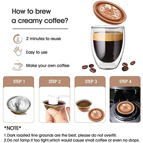 VIVI SKY Silicone Lids for Nespresso Vertuo Pods: 2 Pack Reusable Covers | Brown thumbnail 5