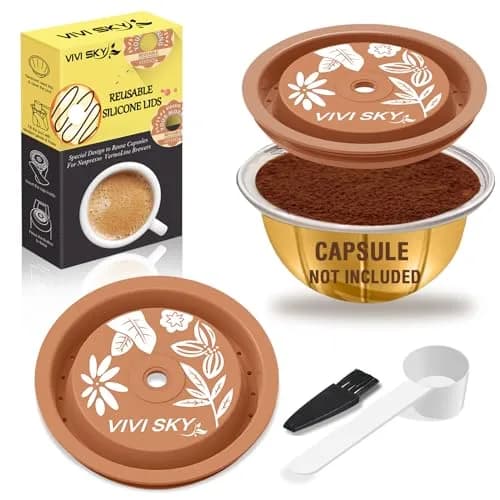 VIVI SKY Silicone Lids for Nespresso Vertuo Pods: 2 Pack Reusable Covers | Brown thumbnail 1