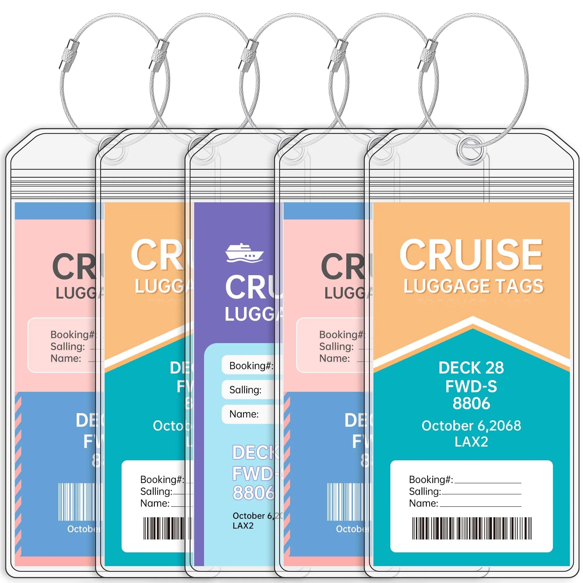 Teskyer Clear Cruise Luggage Tag Holder 8 Pack | Waterproof PVC with Steel Loop — 5-Pack