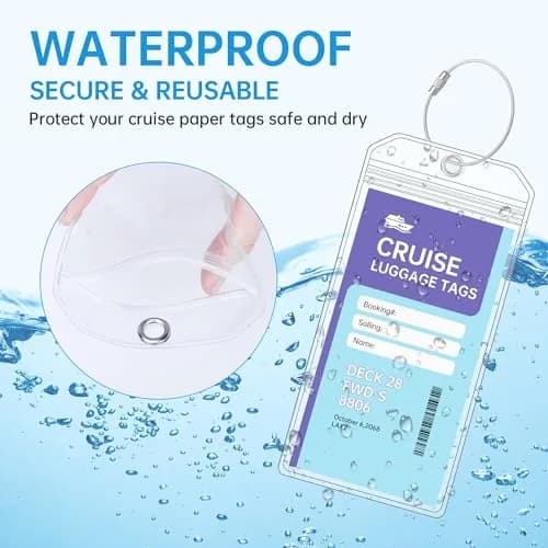 Teskyer Clear Cruise Luggage Tag Holder, Wide, 5 Pack | Waterproof PVC with Zipper & Steel Loop thumbnail 5