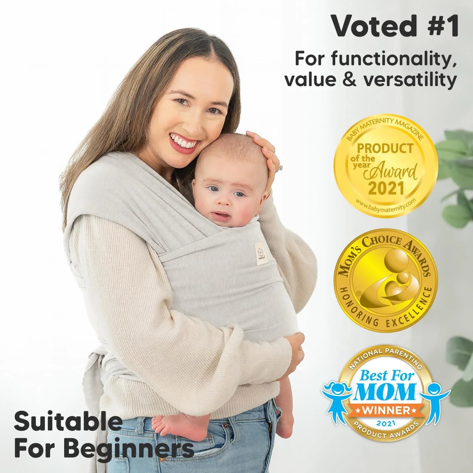 KeaBabies Original Baby Wrap Carrier Rhino Gray - One Size, Ergonomic, Breathable Fabric - view 3