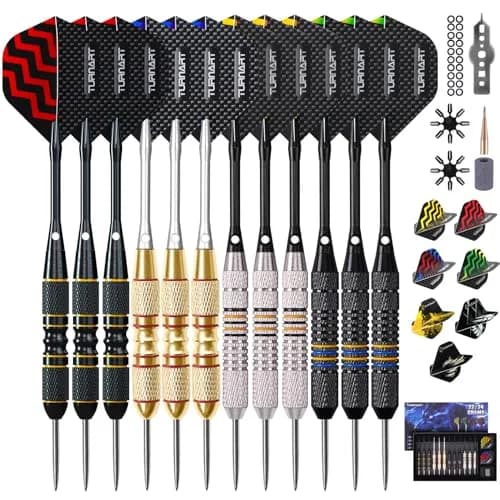 Turnart Darts Metal Tip Set - Steel Tip Darts Set Professional Metal Darts | 12 Darts & Spare Parts Box thumbnail 1
