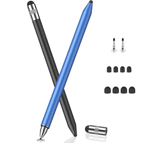 MEKO 3-in-1 Universal Stylus Pen with Disc Tip & Rubber Tips (2-Pack, Black/Blue) | Highly Sensitive & Accurate for Touchscreens thumbnail 1