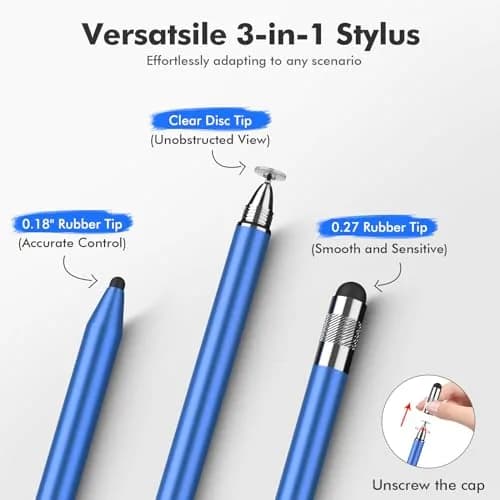 MEKO 3-in-1 Universal Stylus Pen with Disc Tip & Rubber Tips (2-Pack, Black/Blue) | Highly Sensitive & Accurate for Touchscreens thumbnail 2