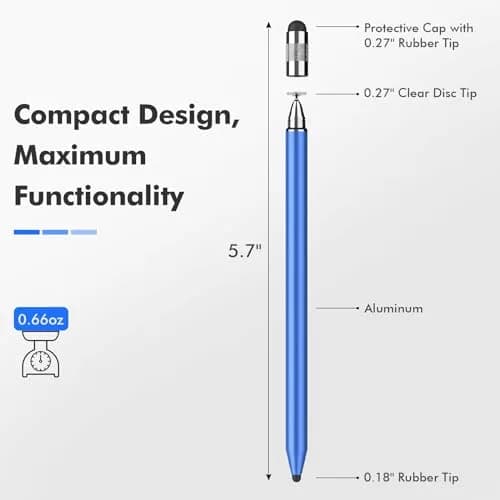 MEKO 3-in-1 Universal Stylus Pen with Disc Tip & Rubber Tips (2-Pack, Black/Blue) | Highly Sensitive & Accurate for Touchscreens thumbnail 3