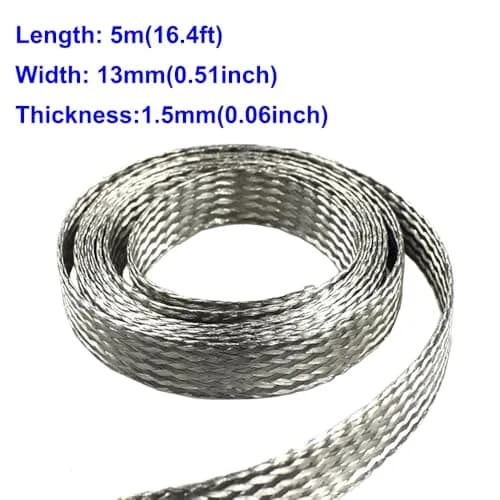 Euogeudel Tinned Flat Copper Braid Cable - 13mm Wide Flexible Grounding Strap Wire (5m / 16.4ft) thumbnail 2