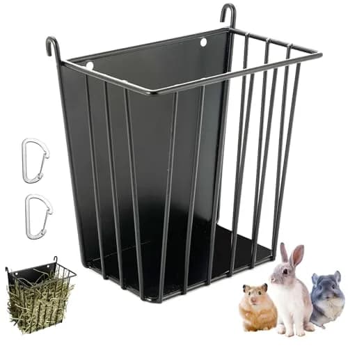 LUAVIARU Metal Hay Feeder Rack with Adjustable Hook for Rabbits, Guinea Pigs, Chinchillas (4-Pack, Black) thumbnail 1