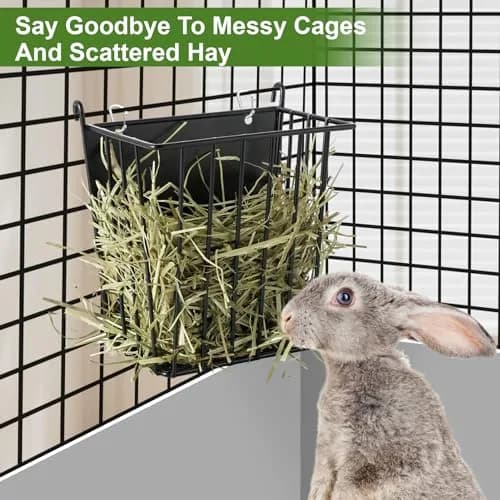 LUAVIARU Metal Hay Feeder Rack with Adjustable Hook for Rabbits, Guinea Pigs, Chinchillas (4-Pack, Black) thumbnail 4