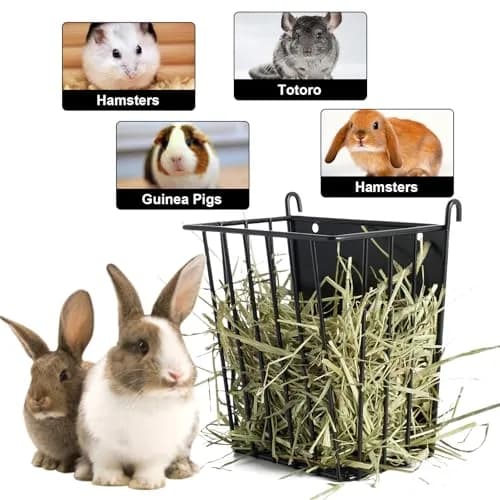 LUAVIARU Metal Hay Feeder Rack with Adjustable Hook for Rabbits, Guinea Pigs, Chinchillas (4-Pack, Black) thumbnail 5