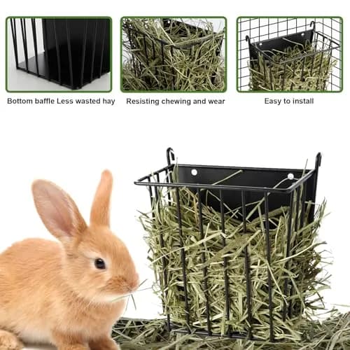 LUAVIARU Metal Hay Feeder Rack with Adjustable Hook for Rabbits, Guinea Pigs, Chinchillas (4-Pack, Black) thumbnail 3
