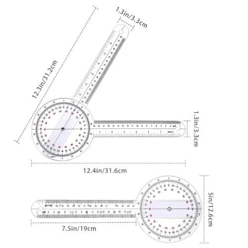 HZMM 12-inch Transparent Orthopedic Angle Ruler Plastic Goniometer | Physical Therapy Measuring Tool thumbnail 4
