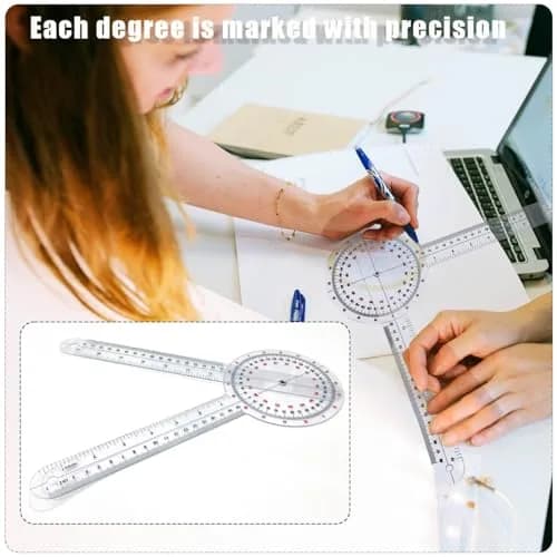 HZMM 12-inch Transparent Orthopedic Angle Ruler Plastic Goniometer | Physical Therapy Measuring Tool thumbnail 3