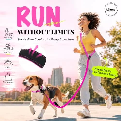 Heelay Hands Free Dog Leash 2.5m (8.2ft) Multifunctional Crossbody Rope with Foam Handle, Pink | Adjustable Training Leash for Medium-Large Dogs thumbnail 4