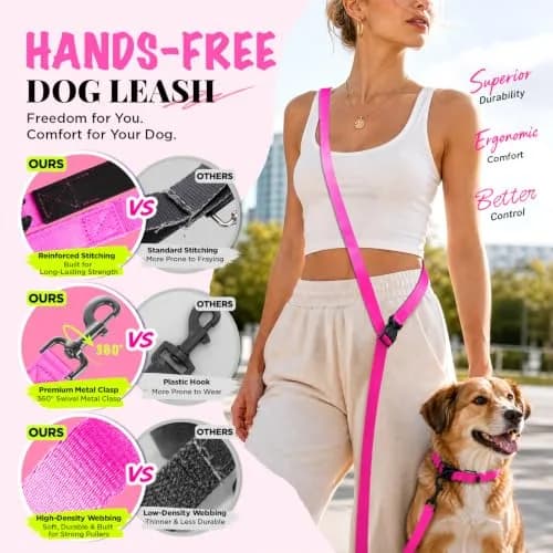 Heelay Hands Free Dog Leash 2.5m (8.2ft) Multifunctional Crossbody Rope with Foam Handle, Pink | Adjustable Training Leash for Medium-Large Dogs thumbnail 5